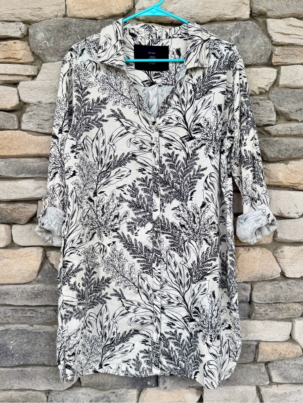 Tahari 100% Linen Botanical Print Shirt Dress L - Picture 1 of 15